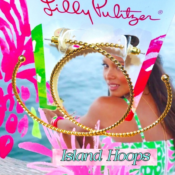 Lilly Pulitzer Jewelry - LILLY PULITZER NWT Gold Twist ISLAND HOOP EARRINGS⭐️ PIERCED / POST LG HOOPS